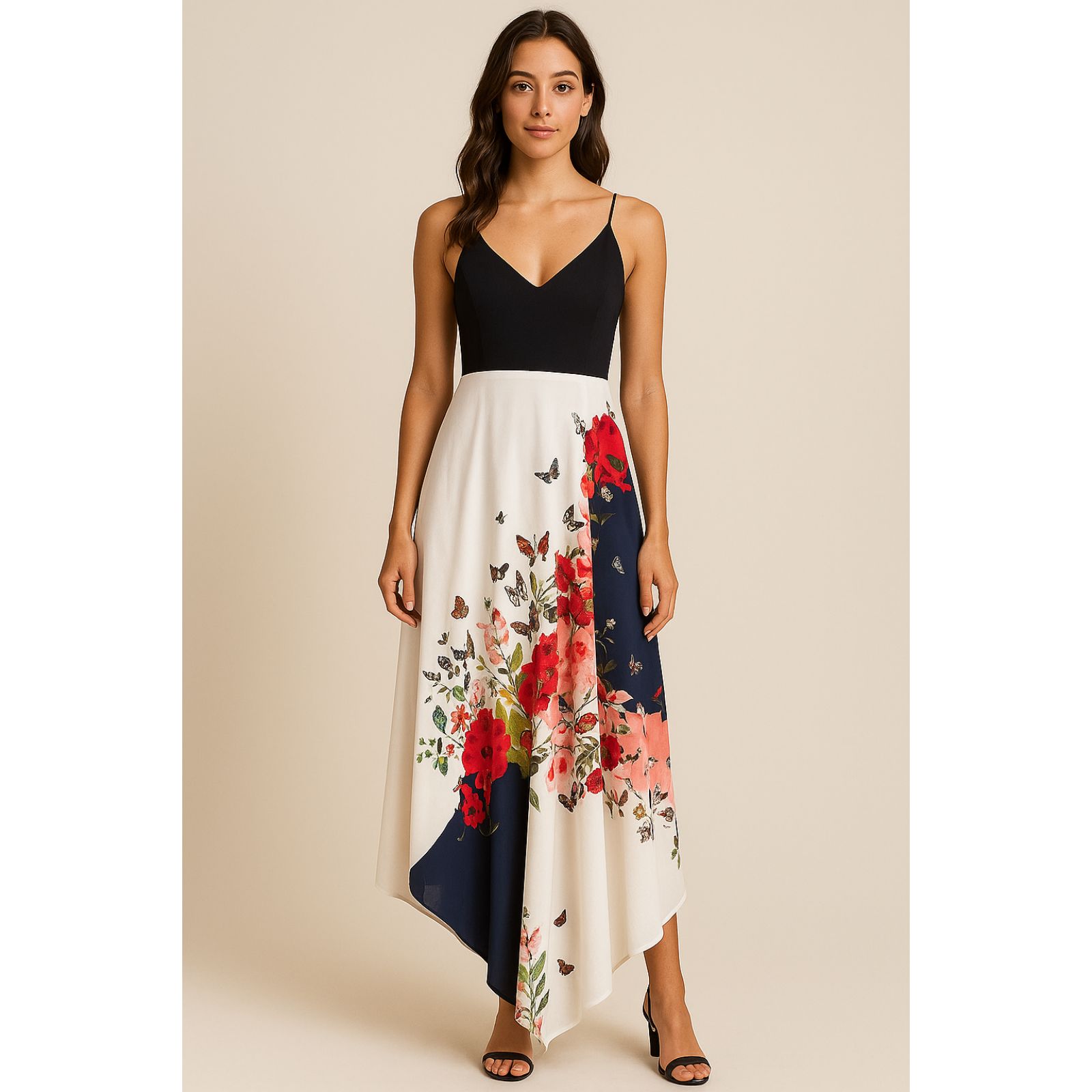 Clover Canyon Floral Silk-Like Handkerchief Midi Dress Small